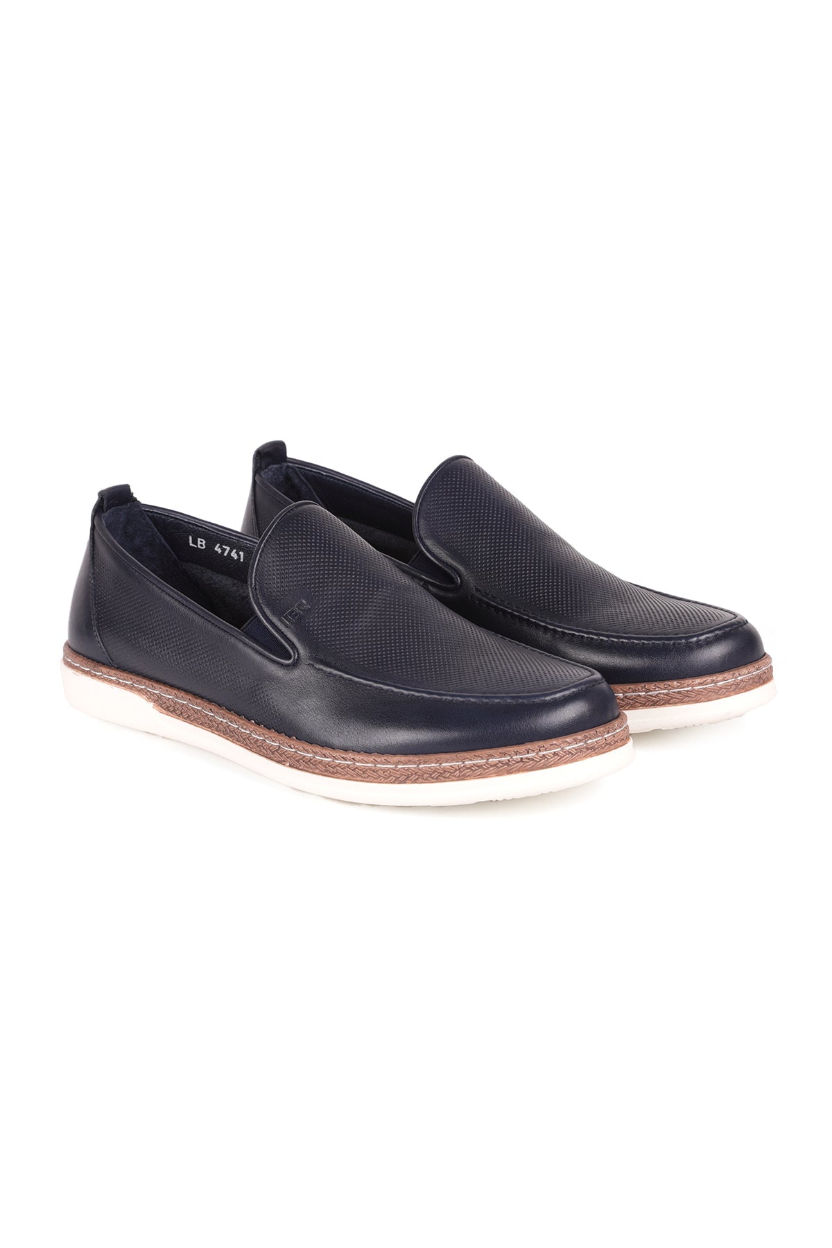 L4741 Leather Men's Loafer Shoes Navy Blue - MALLTURK
