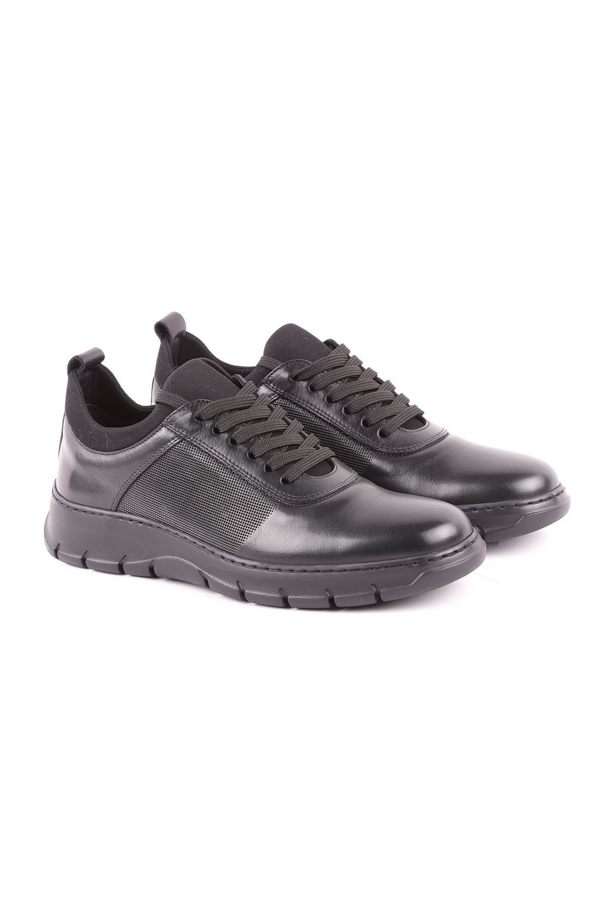 L4753 Model - Black Leather Men's Sports Shoes - MALLTURK