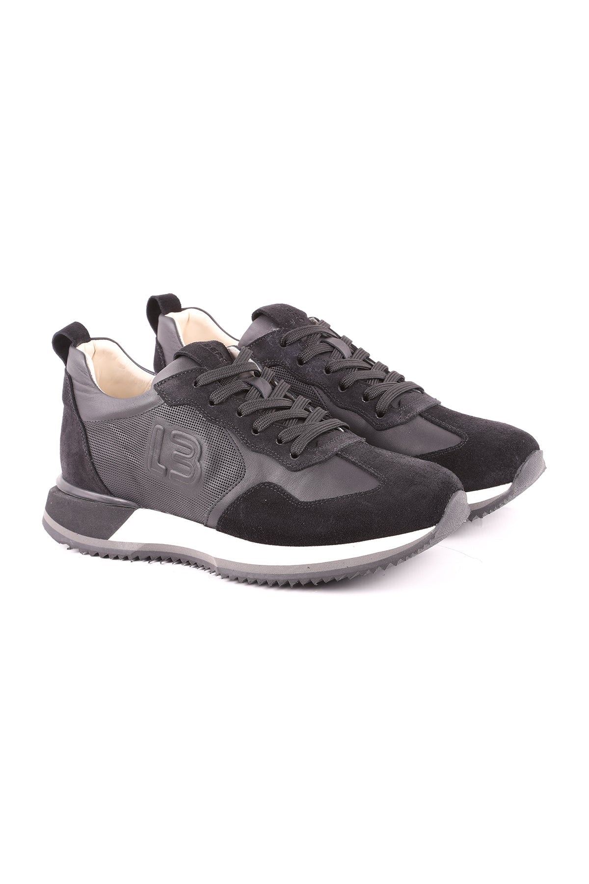 L4772-1 Suede Leather Men's Athletic Shoes BLACK - MALLTURK