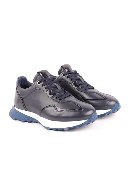 L4821 Leather Men's Sports Shoes Navy Blue - MALLTURK