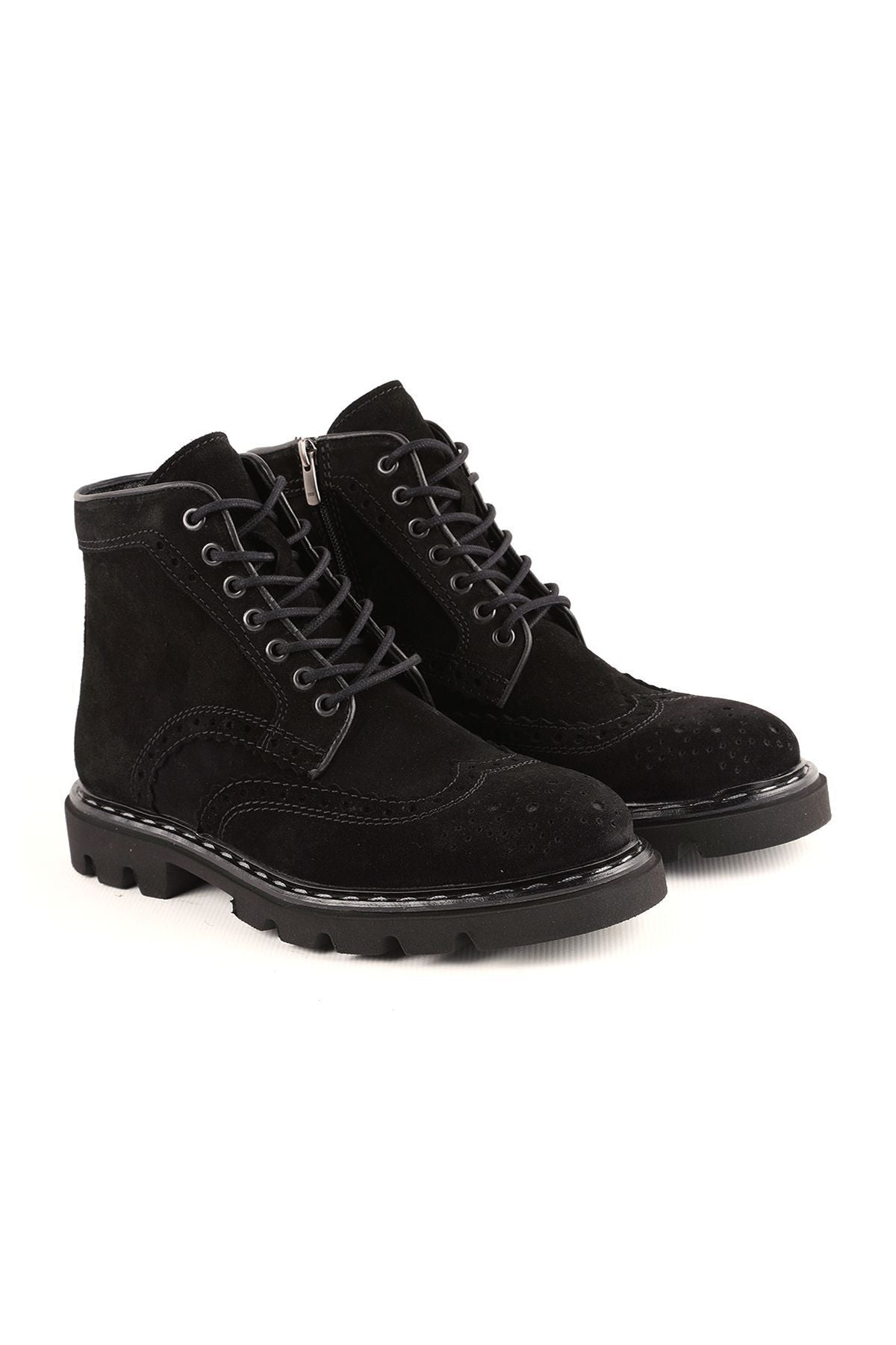 L4854 Suede Leather Men's Boots Black - MALLTURK