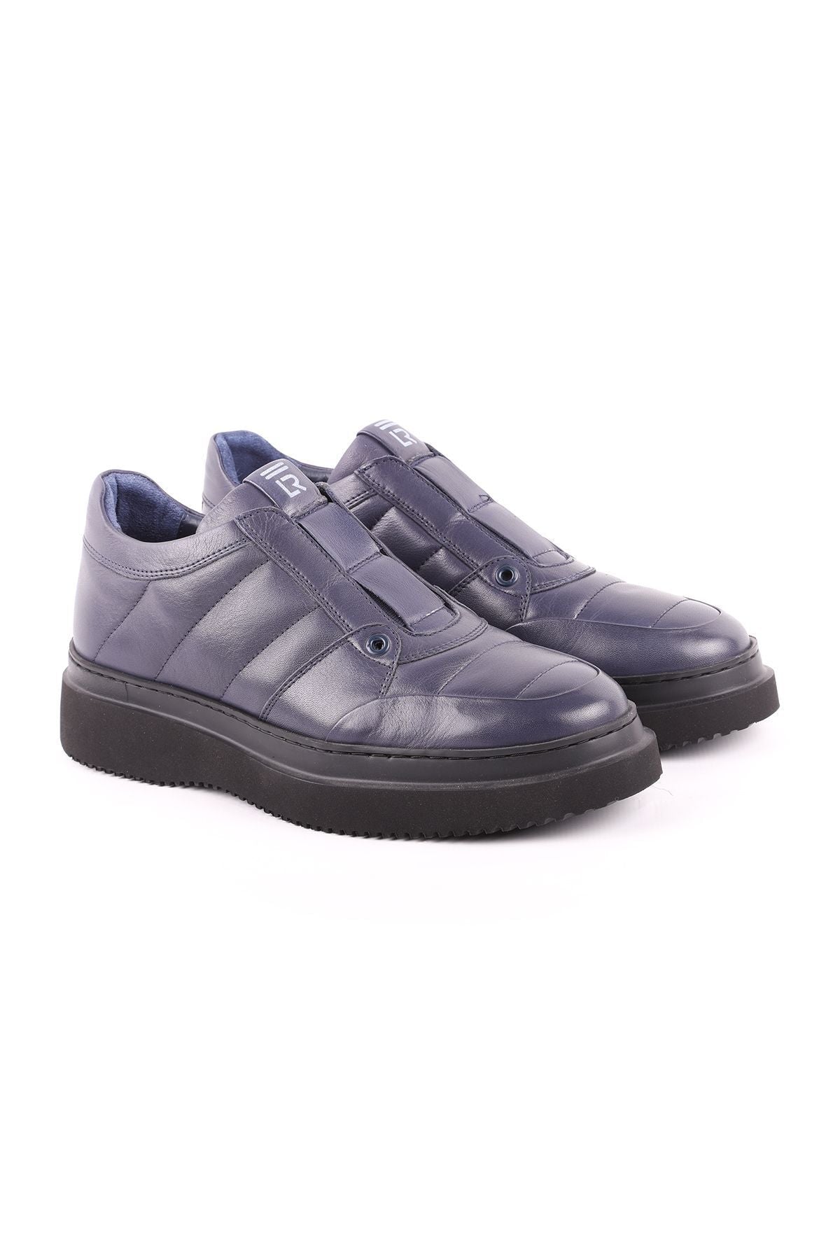 L4898 Model Men's Leather Casual Shoes - NAVY BLUE - MALLTURK