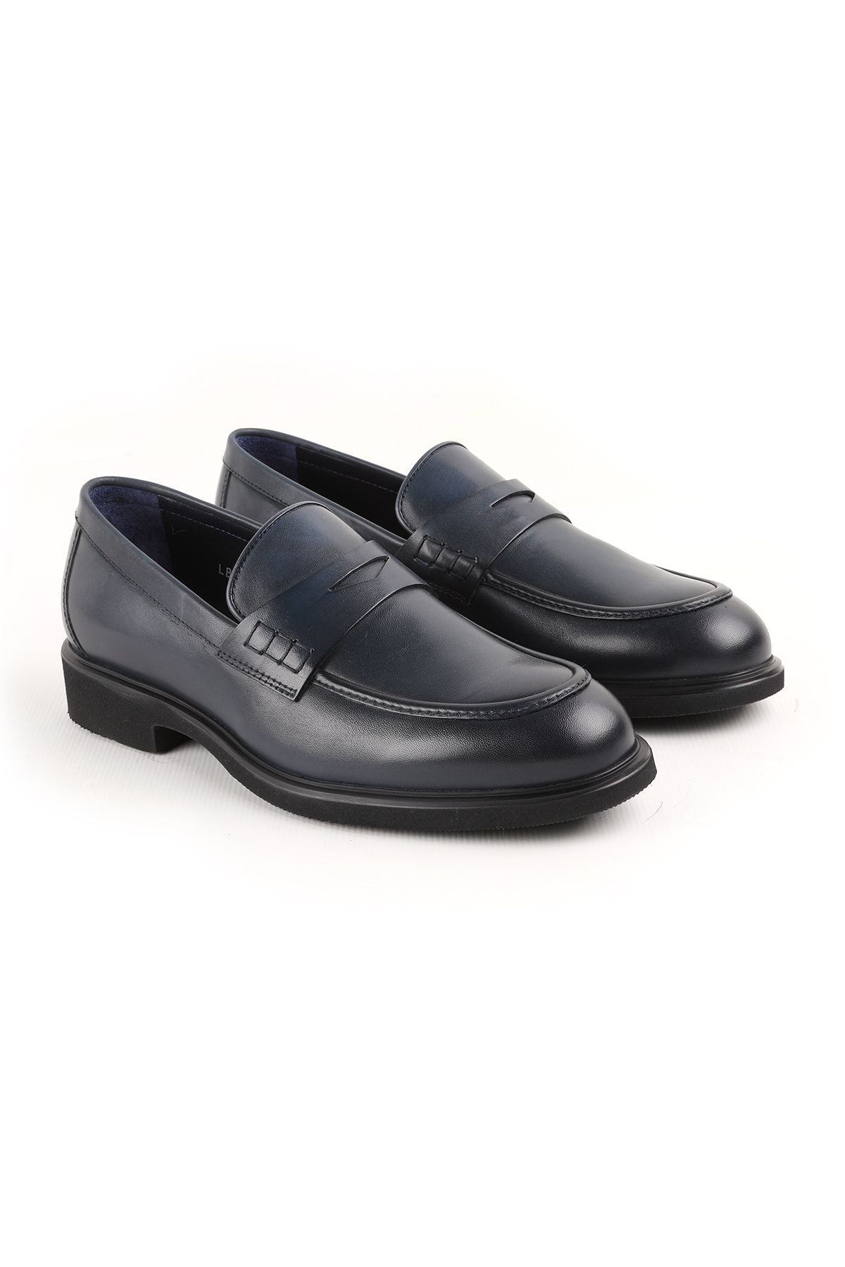 L4910 Casual Men's Leather Shoes Navy Blue - MALLTURK