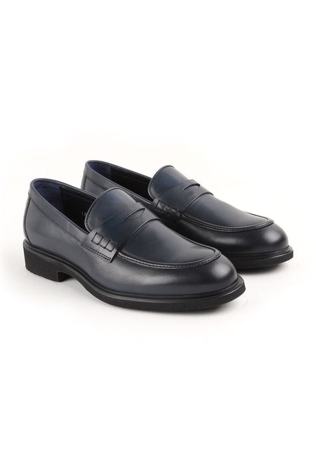 L4910 Casual Men's Leather Shoes Navy Blue - MALLTURK