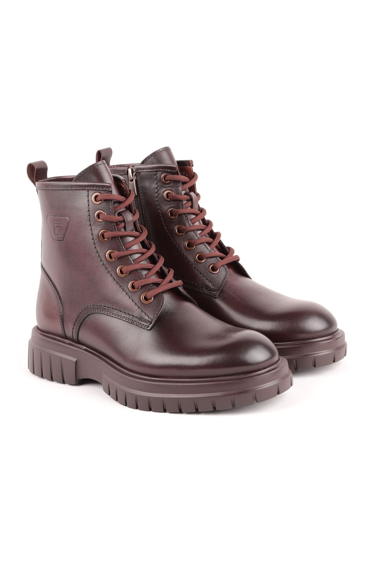 L5027 Leather Men's Furry Boots Brown - MALLTURK