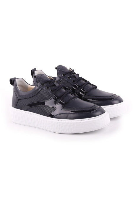 L5147 Leather Men's Navy Blue Casual Shoes - MALLTURK