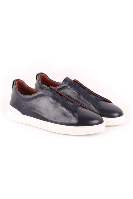 L5202 Leather Men's Casual Shoes Navy Blue - MALLTURK