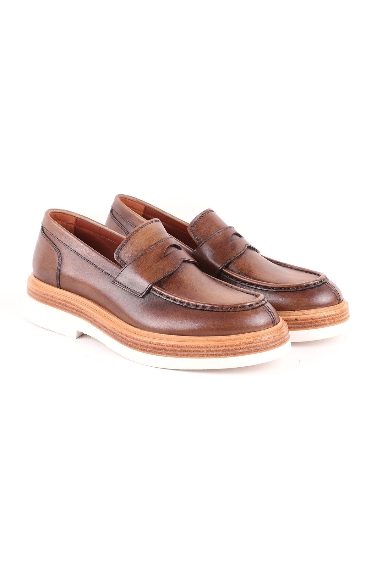 L5206 Leather Men's Casual Shoes Walnut - MALLTURK