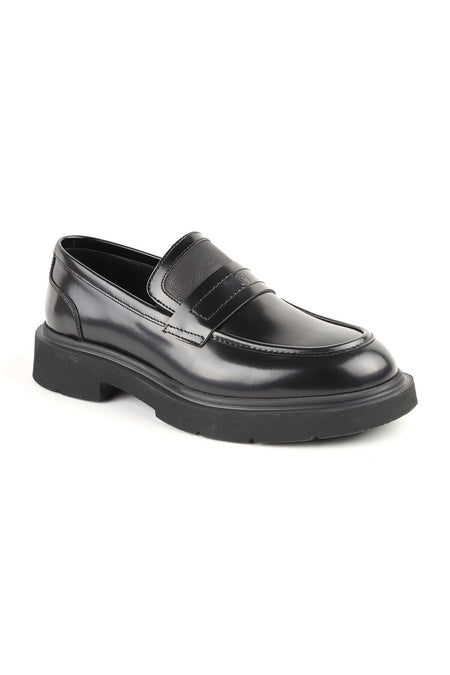 L5370 Black Genuine Open Leather Thick EVA Sole Men's Trend Loafers Shoes - MALLTURK