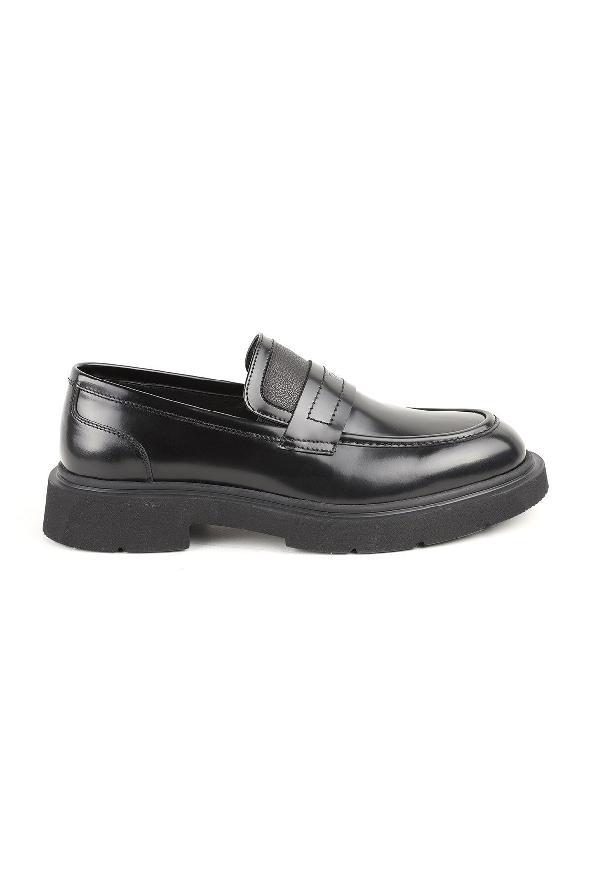 L5370 Black Genuine Open Leather Thick EVA Sole Men's Trend Loafers Shoes - MALLTURK