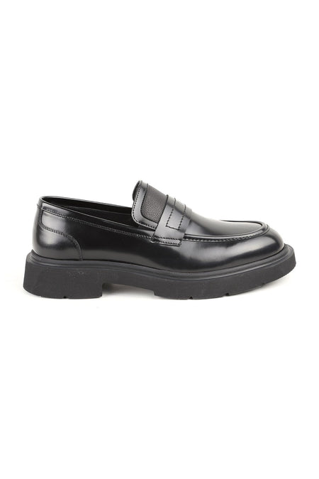 L5370 Black Genuine Open Leather Thick EVA Sole Men's Trend Loafers Shoes - MALLTURK