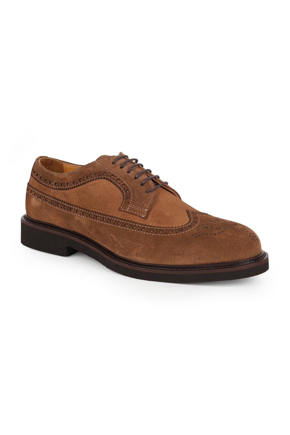 L5666 Tan Men's Genuine Suede Brogue Wingtip Lightweight Eva Sole Classic Shoes - MALLTURK