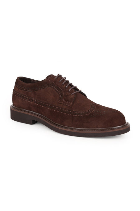 L5666 Tan Men's Genuine Suede Brogue Wingtip Lightweight Eva Sole Classic Shoes - MALLTURK