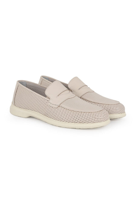 L5925 Men's Genuine Antique Leather Perforated Breathable Flexible Rubber Sole Loafer - MALLTURK