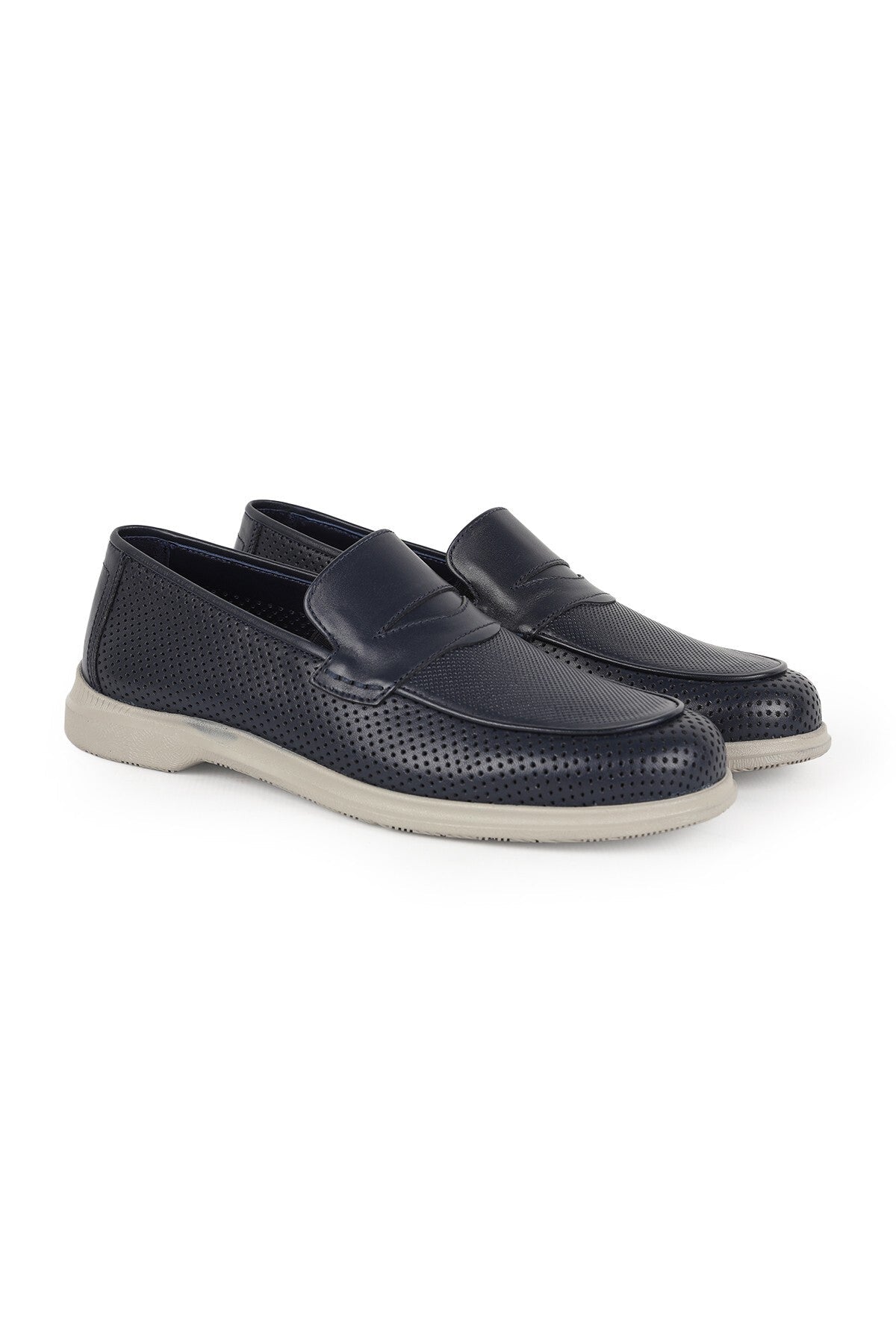 L5925 Men's Genuine Antique Leather Perforated Breathable Flexible Rubber Sole Loafer - MALLTURK