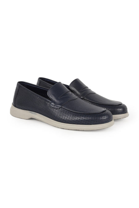 L5925 Men's Genuine Antique Leather Perforated Breathable Flexible Rubber Sole Loafer - MALLTURK
