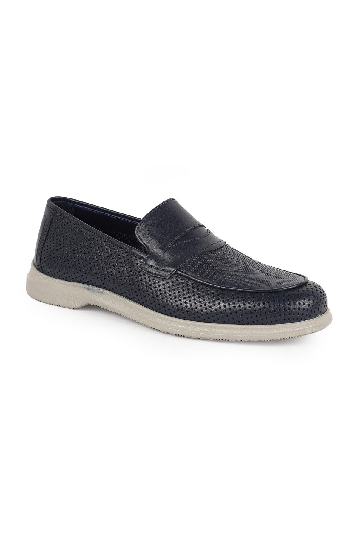L5925 Men's Genuine Antique Leather Perforated Breathable Flexible Rubber Sole Loafer - MALLTURK