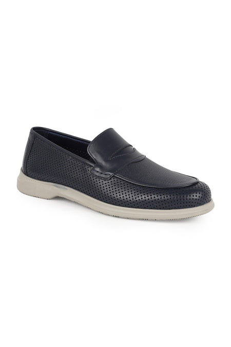 L5925 Men's Genuine Antique Leather Perforated Breathable Flexible Rubber Sole Loafer - MALLTURK