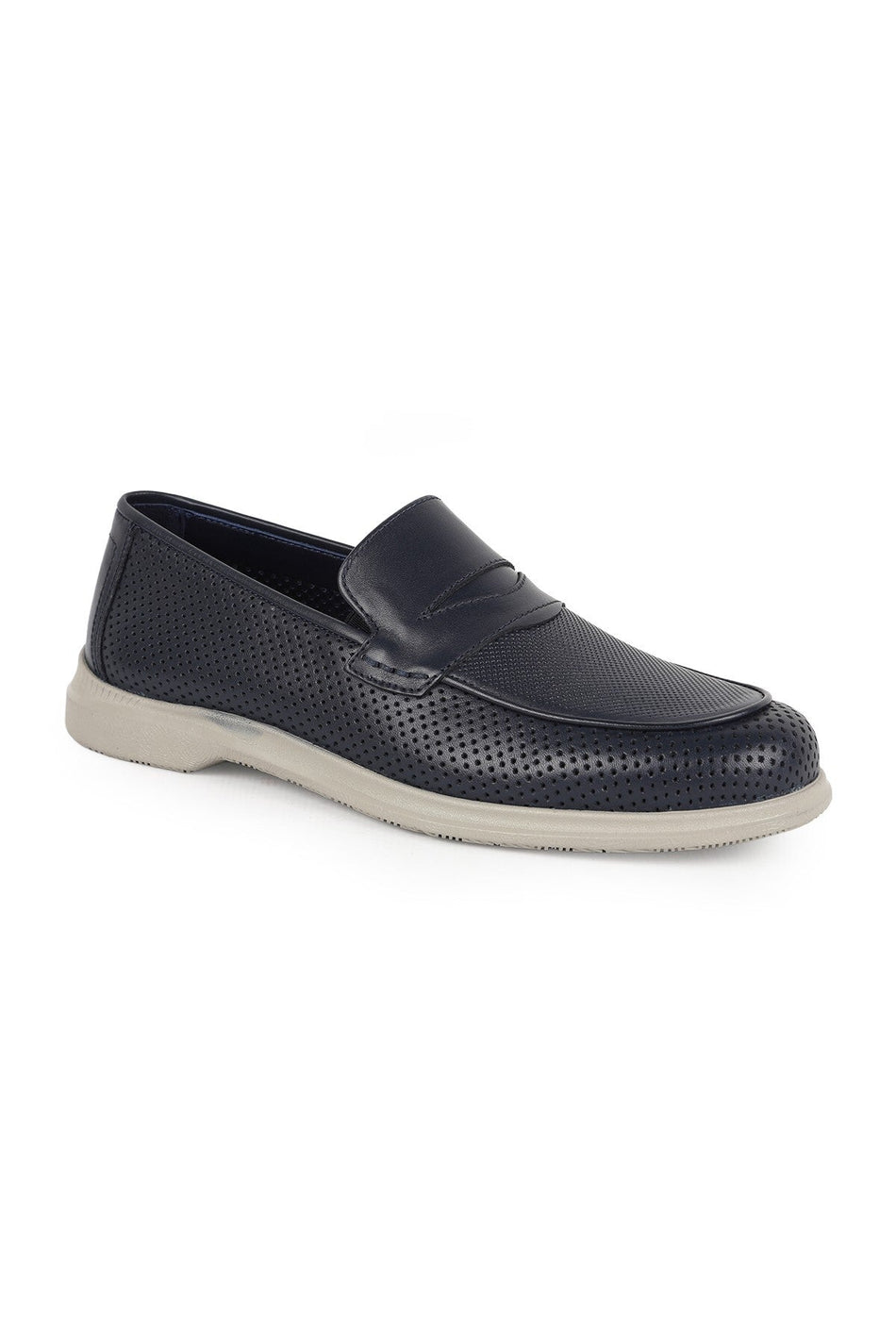 L5925 Men's Genuine Antique Leather Perforated Breathable Flexible Rubber Sole Loafer - MALLTURK