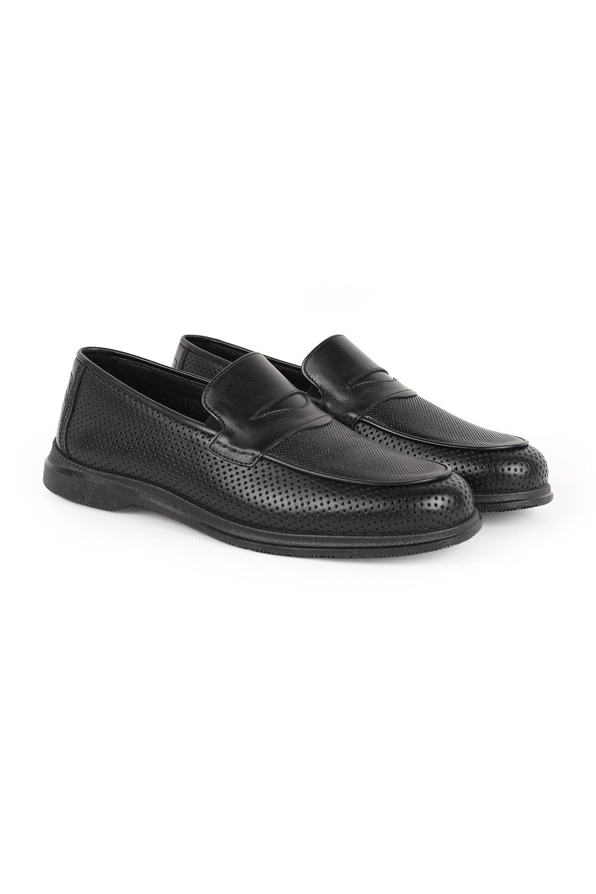L5925 Men's Genuine Antique Leather Perforated Breathable Flexible Rubber Sole Loafer - MALLTURK