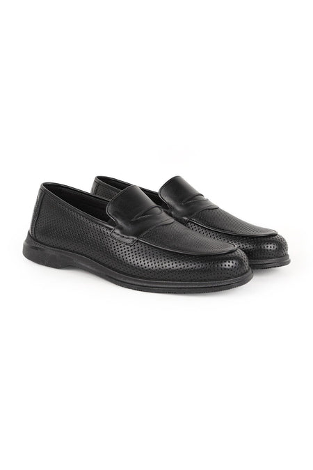 L5925 Men's Genuine Antique Leather Perforated Breathable Flexible Rubber Sole Loafer - MALLTURK