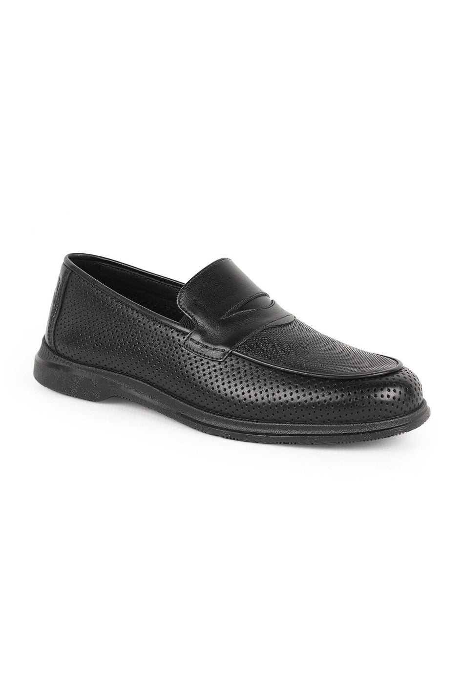 L5925 Men's Genuine Antique Leather Perforated Breathable Flexible Rubber Sole Loafer - MALLTURK
