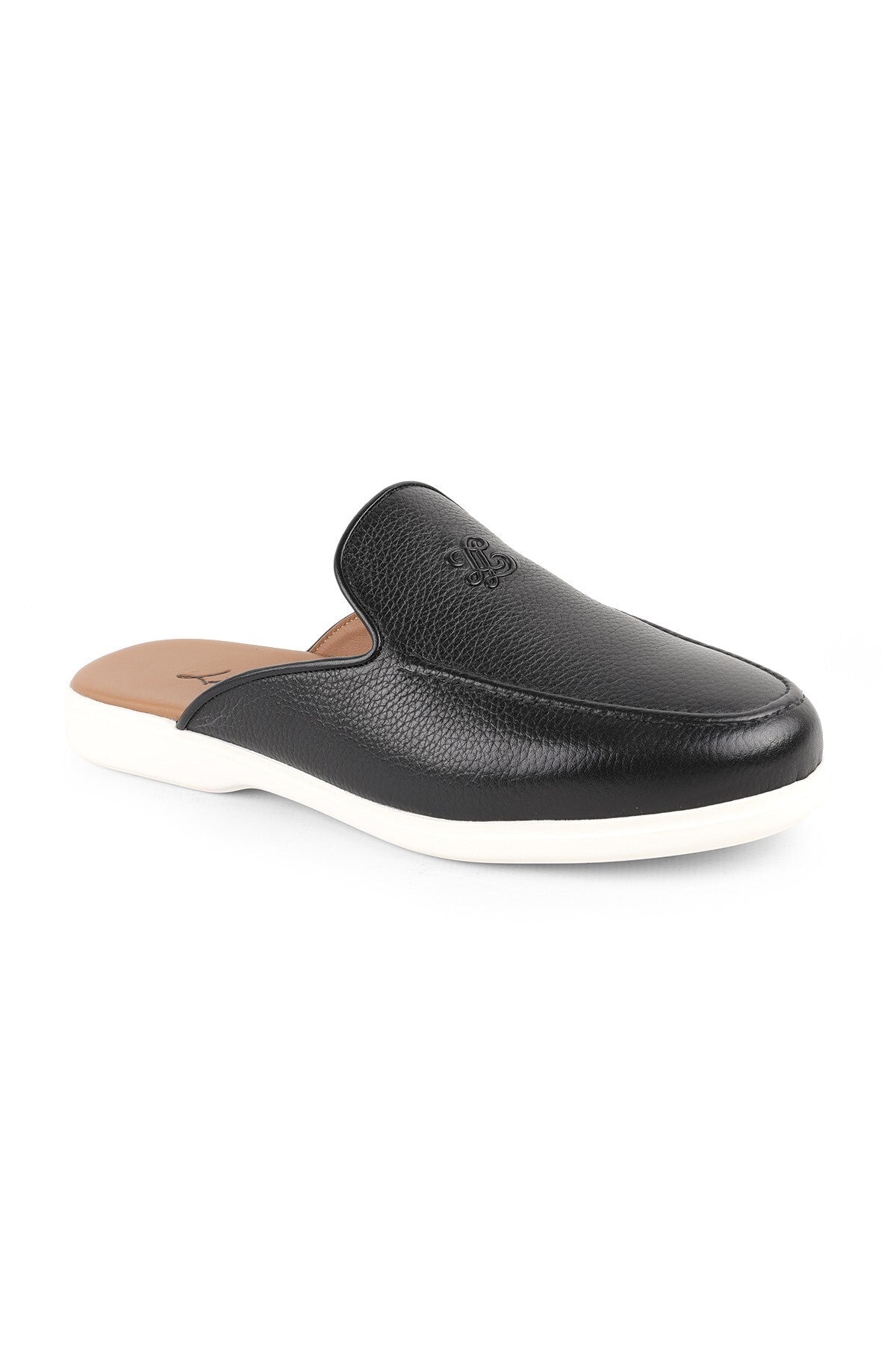 L5950 Black Genuine Leather Open Back Eva Sole Men's Loafer Sabot Shoes - MALLTURK