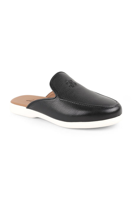 L5950 Black Genuine Leather Open Back Eva Sole Men's Loafer Sabot Shoes - MALLTURK