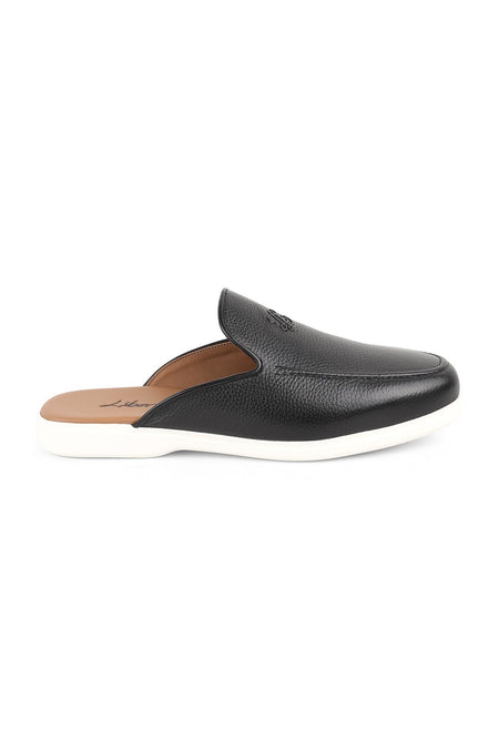 L5950 Black Genuine Leather Open Back Eva Sole Men's Loafer Sabot Shoes - MALLTURK