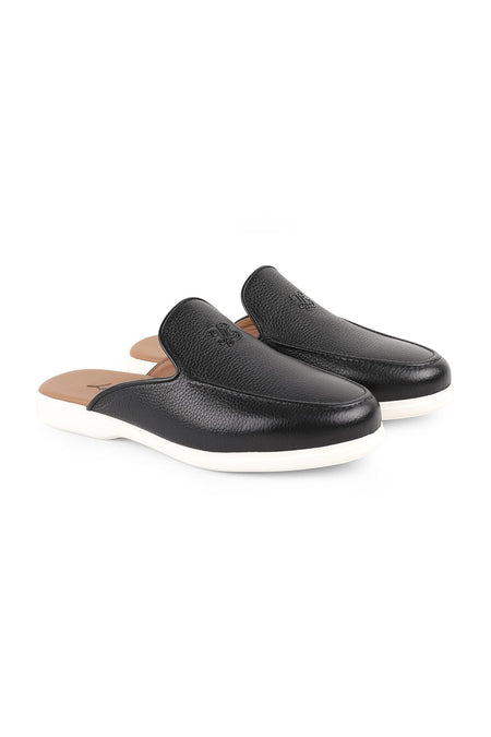 L5950 Black Genuine Leather Open Back Eva Sole Men's Loafer Sabot Shoes - MALLTURK