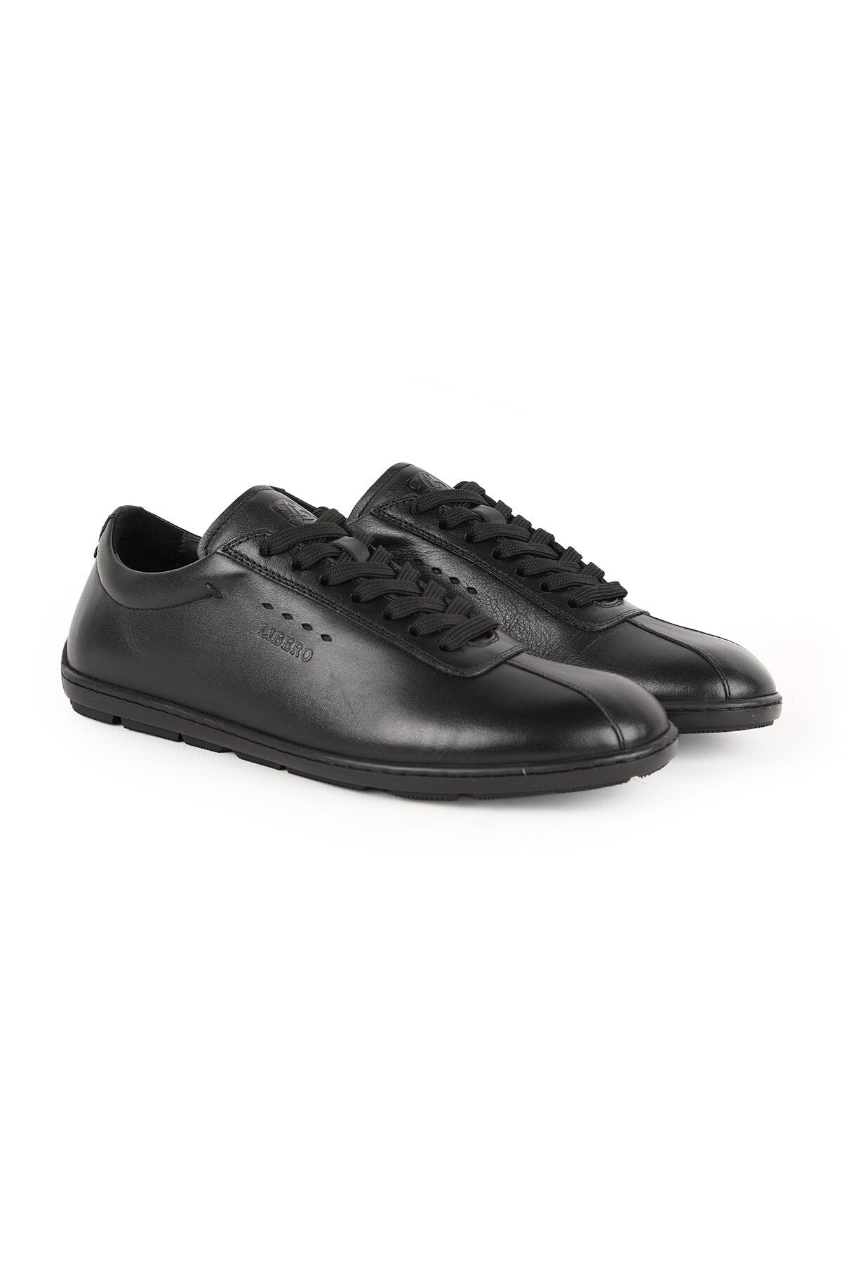 L5993 Erkek Siyah Hakiki Antik Deri Burun Dikişli Yan Logo Detaylı İnce Taban Sneaker - MALLTURK