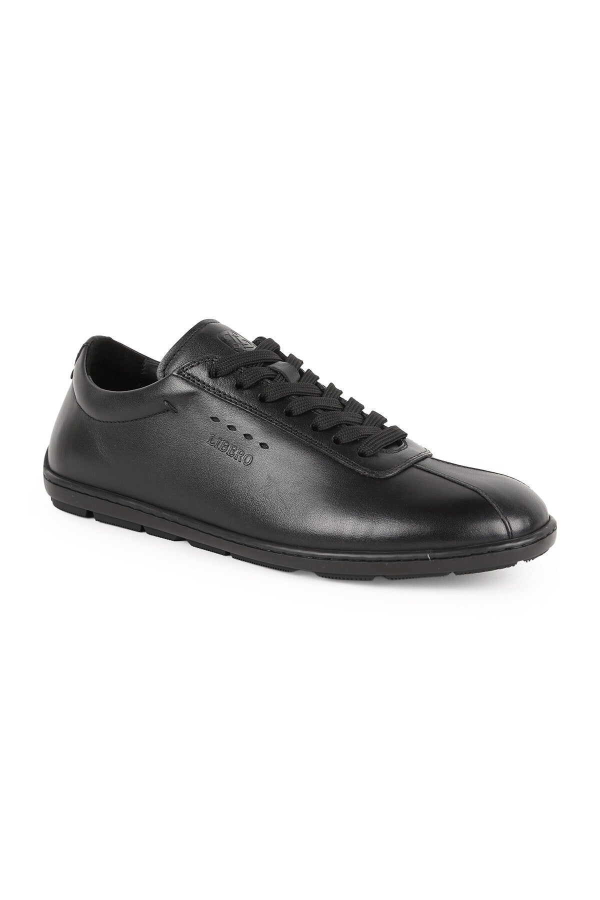 L5993 Erkek Siyah Hakiki Antik Deri Burun Dikişli Yan Logo Detaylı İnce Taban Sneaker - MALLTURK