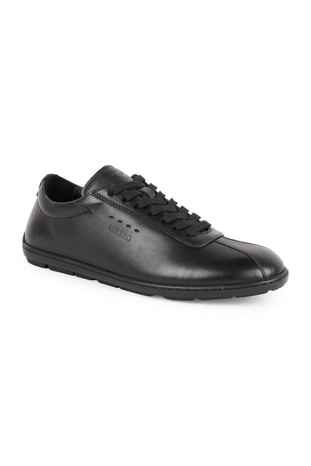 L5993 Erkek Siyah Hakiki Antik Deri Burun Dikişli Yan Logo Detaylı İnce Taban Sneaker - MALLTURK
