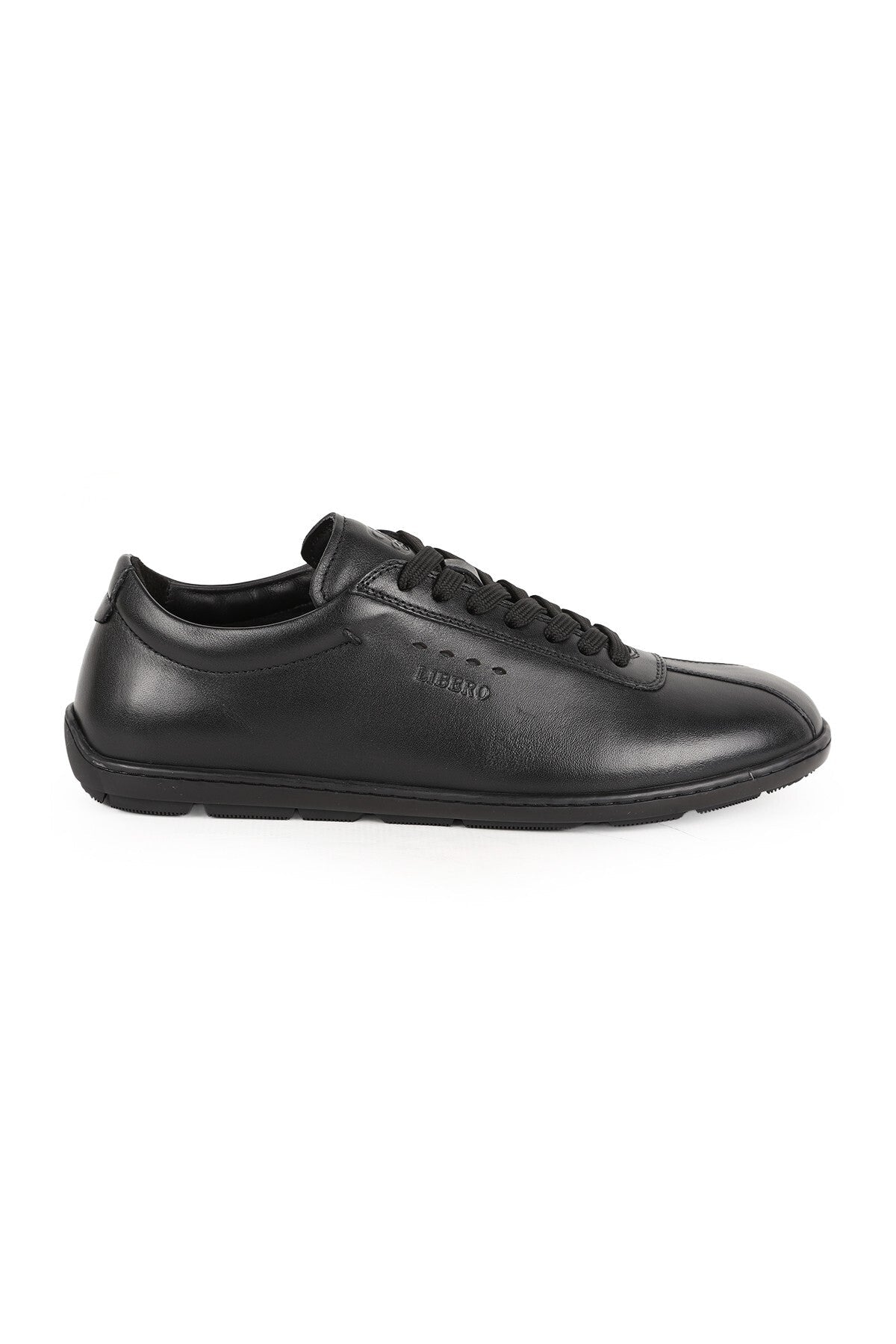 L5993 Erkek Siyah Hakiki Antik Deri Burun Dikişli Yan Logo Detaylı İnce Taban Sneaker - MALLTURK