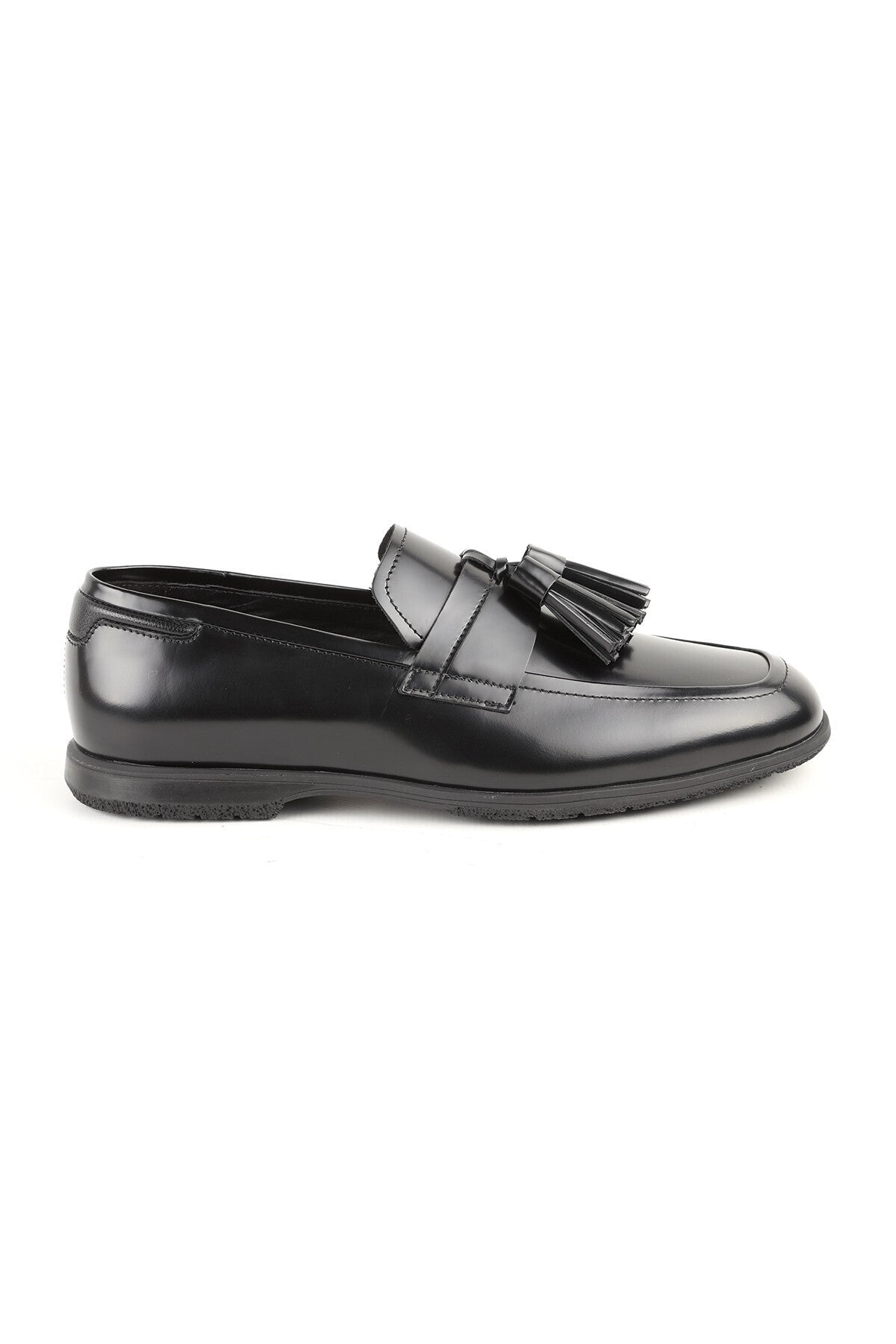 L6022 Black Genuine Leather Tasseled Stretchy Rubber Sole Men's Classic Loafers Shoes - MALLTURK