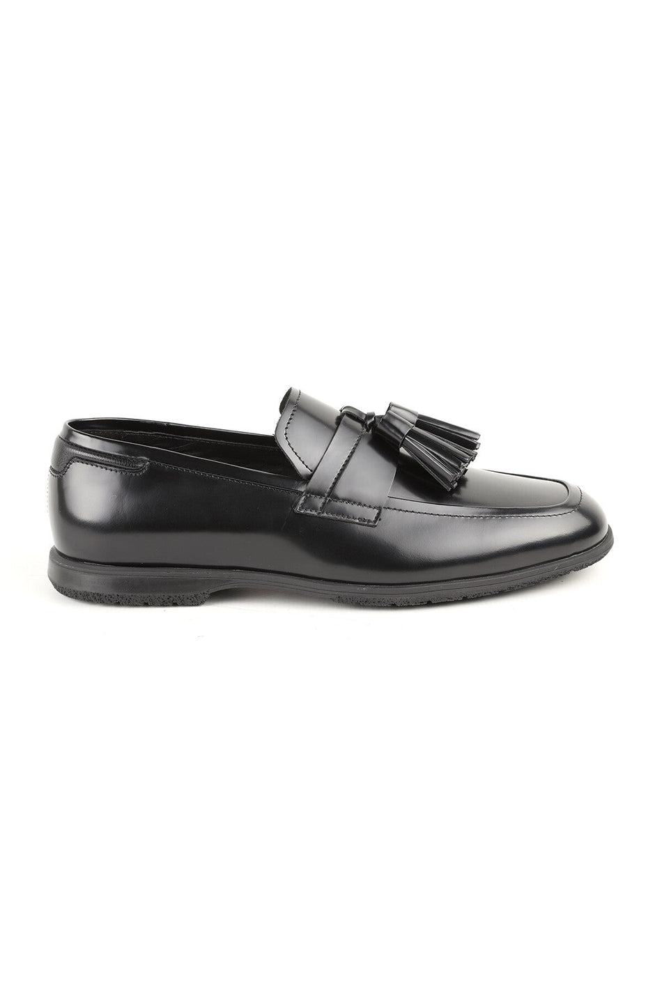 L6022 Black Genuine Leather Tasseled Stretchy Rubber Sole Men's Classic Loafers Shoes - MALLTURK