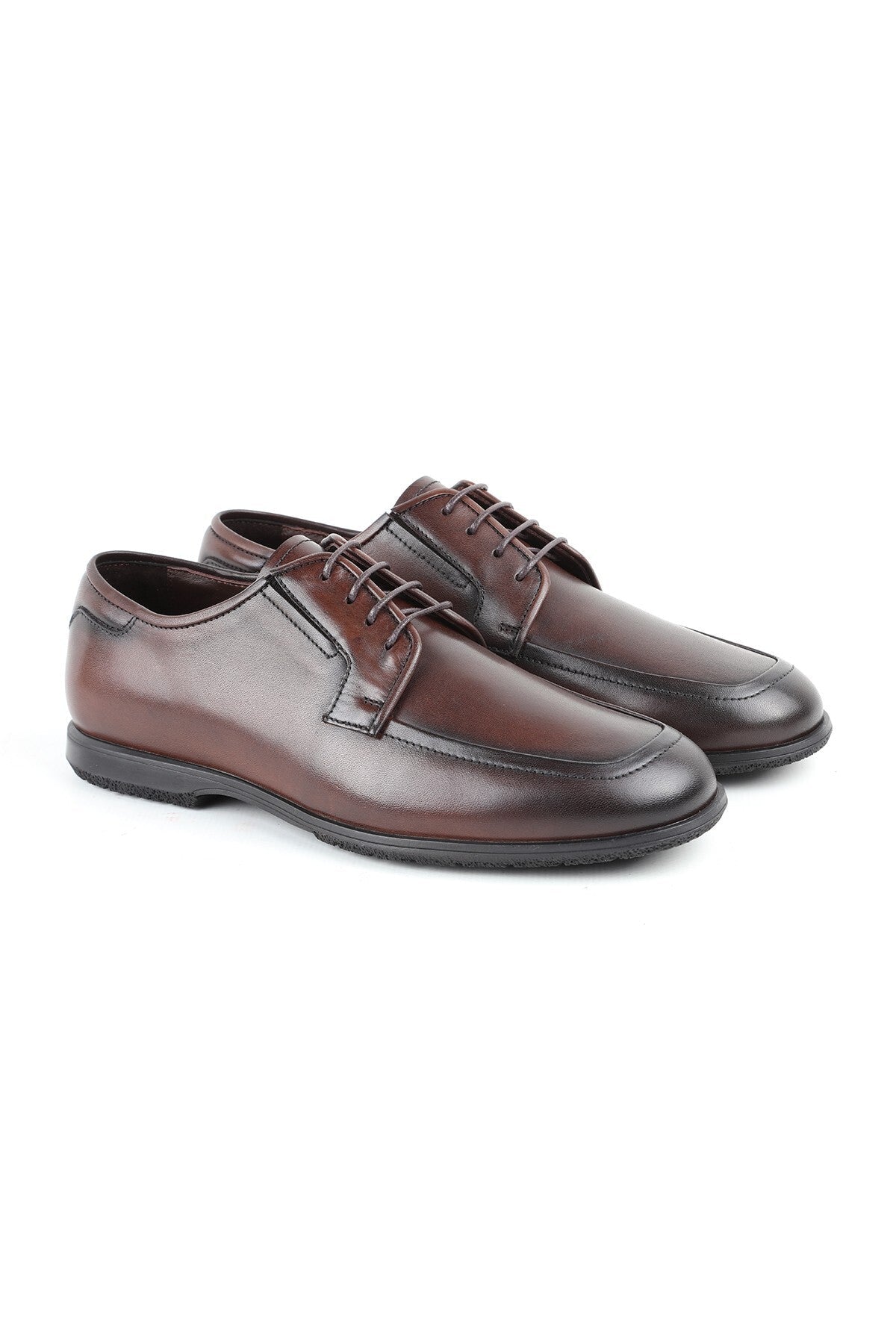 L6024 Genuine Leather U Toe Lace-Up Stretchy Rubber Sole Men's Classic Casual Shoes - MALLTURK