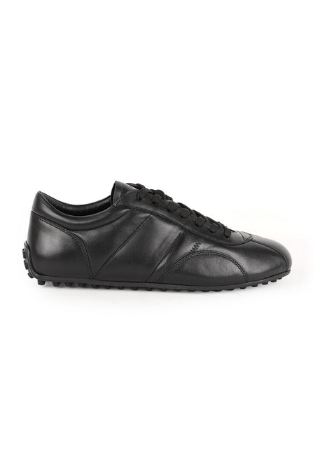 L6027 Erkek Siyah Hakiki Antik Deri Zig-Zag Dikişli Noktalı Kauçuk Taban Sneaker - MALLTURK