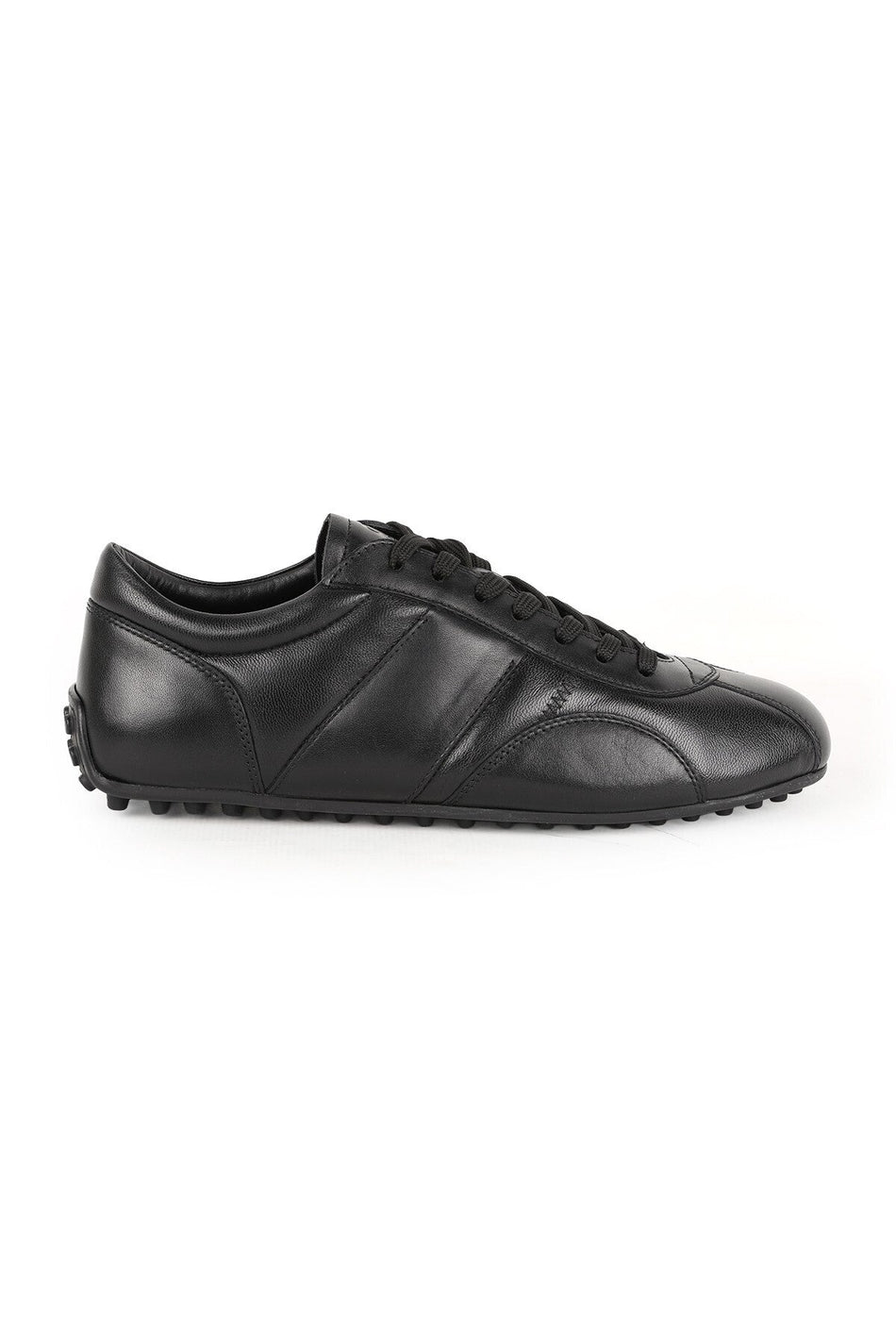 L6027 Erkek Siyah Hakiki Antik Deri Zig-Zag Dikişli Noktalı Kauçuk Taban Sneaker - MALLTURK