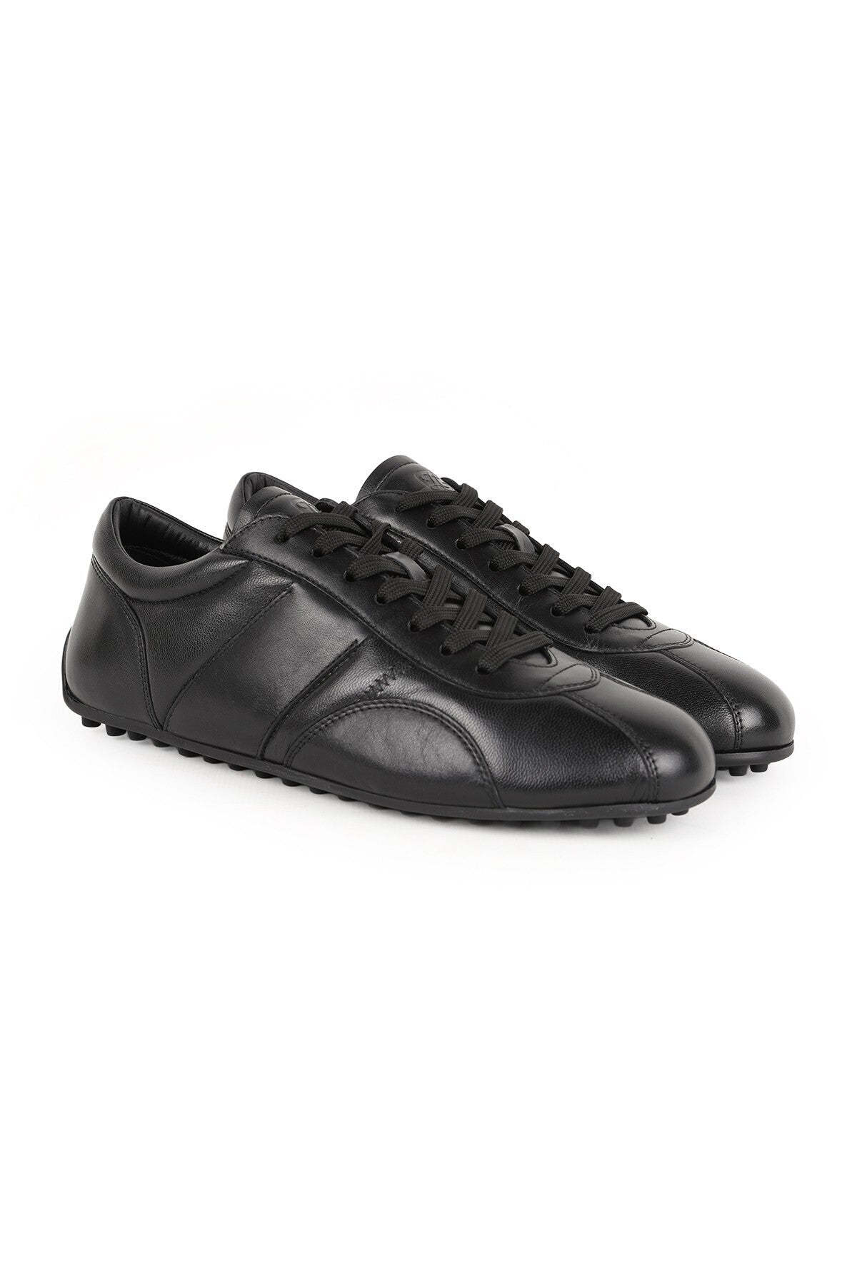 L6027 Erkek Siyah Hakiki Antik Deri Zig-Zag Dikişli Noktalı Kauçuk Taban Sneaker - MALLTURK