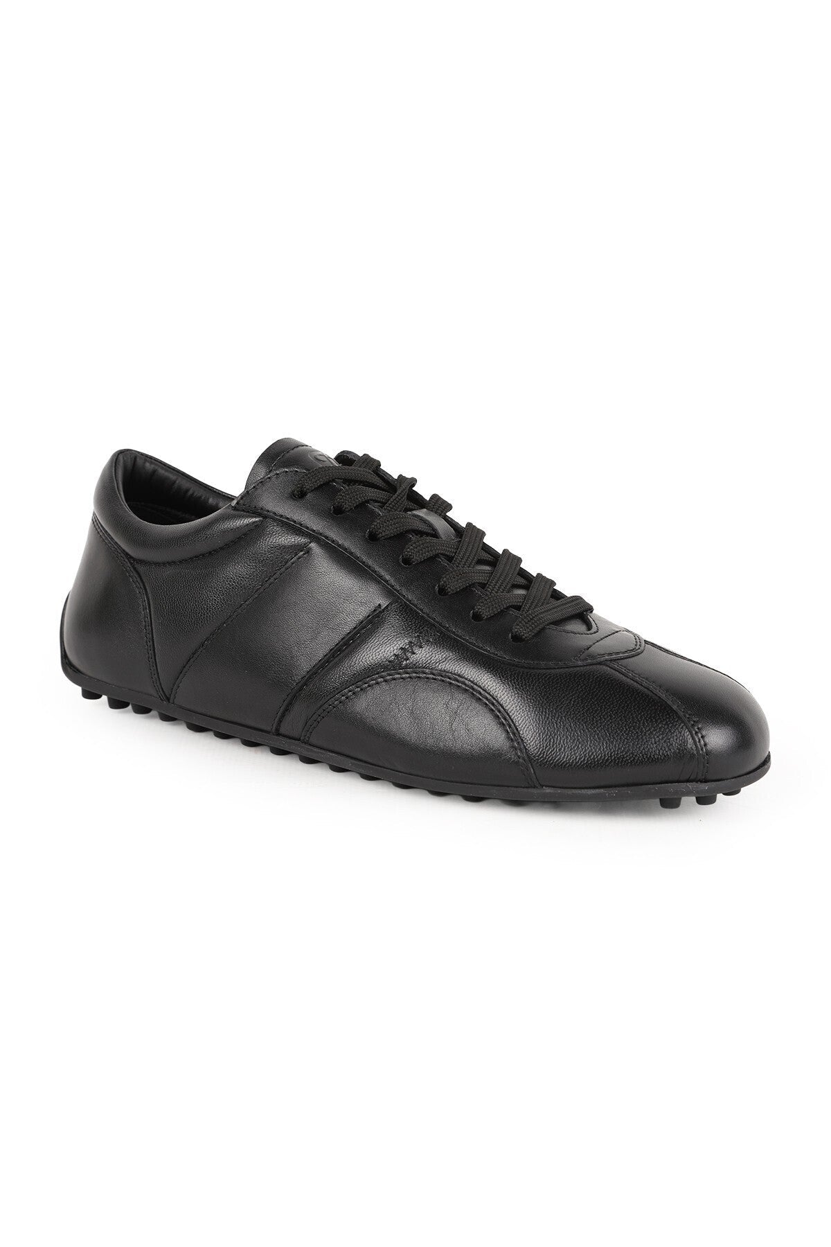 L6027 Erkek Siyah Hakiki Antik Deri Zig-Zag Dikişli Noktalı Kauçuk Taban Sneaker - MALLTURK