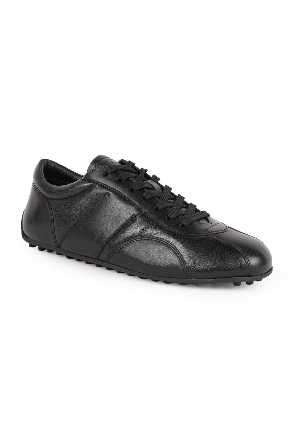 L6027 Erkek Siyah Hakiki Antik Deri Zig-Zag Dikişli Noktalı Kauçuk Taban Sneaker - MALLTURK
