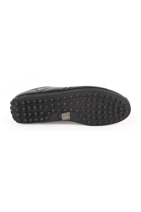 L6027 Erkek Siyah Hakiki Antik Deri Zig-Zag Dikişli Noktalı Kauçuk Taban Sneaker - MALLTURK