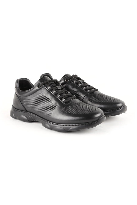 L6032 Men's Genuine Antique Leather Laser Geometric Printed Capsule Sole Casual Sneaker - MALLTURK
