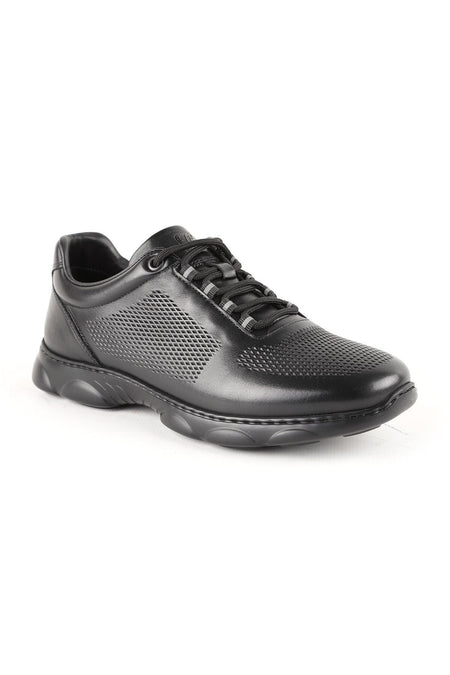 L6032 Men's Genuine Antique Leather Laser Geometric Printed Capsule Sole Casual Sneaker - MALLTURK