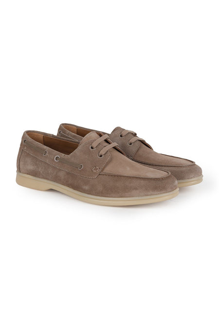 L6035 Genuine Suede Leather Lace-Up Side Eyelet Detailed Thermo Sole Men's Boat Shoe Moccasin Shoes - MALLTURK