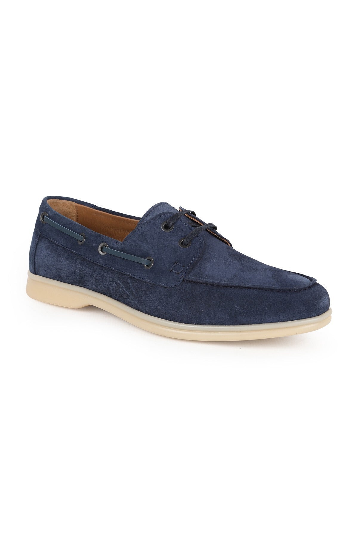 L6035 Genuine Suede Leather Lace-Up Side Eyelet Detailed Thermo Sole Men's Boat Shoe Moccasin Shoes - MALLTURK