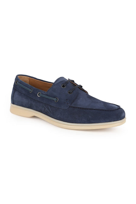 L6035 Genuine Suede Leather Lace-Up Side Eyelet Detailed Thermo Sole Men's Boat Shoe Moccasin Shoes - MALLTURK