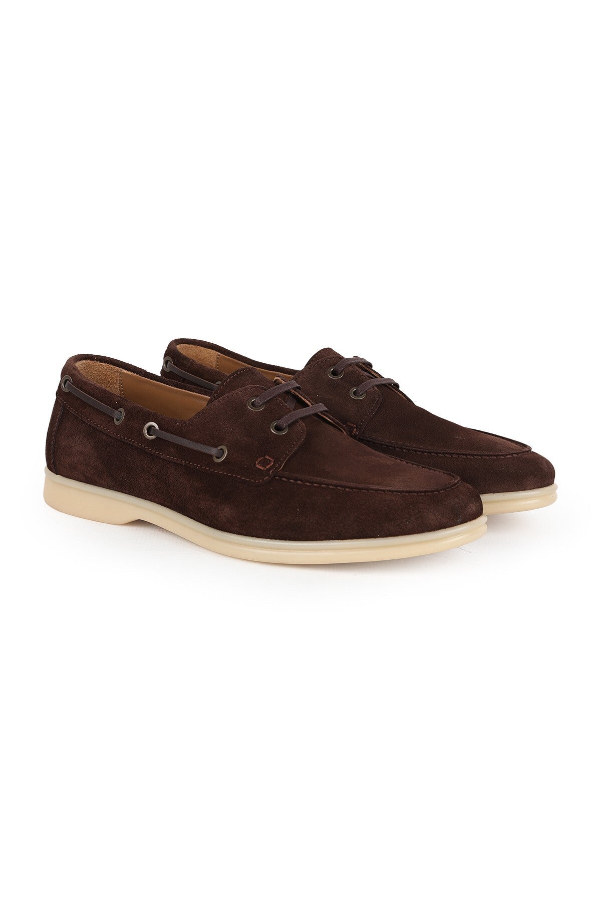 L6035 Genuine Suede Leather Lace-Up Side Eyelet Detailed Thermo Sole Men's Boat Shoe Moccasin Shoes - MALLTURK