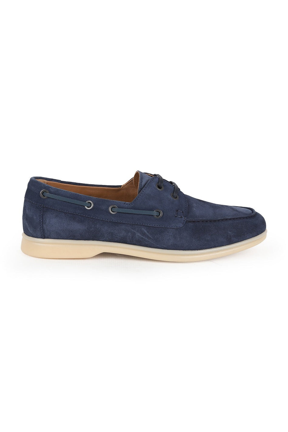 L6035 Genuine Suede Leather Lace-Up Side Eyelet Detailed Thermo Sole Men's Boat Shoe Moccasin Shoes - MALLTURK